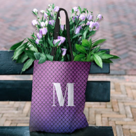 Bolso De Tela Moderno Monograma Marino de Sirena con Ombre Purpu