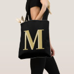 Bolso De Tela Moderno monograma tipografía oro negro<br><div class="desc">Moderno monograma tipografía oro negro</div>