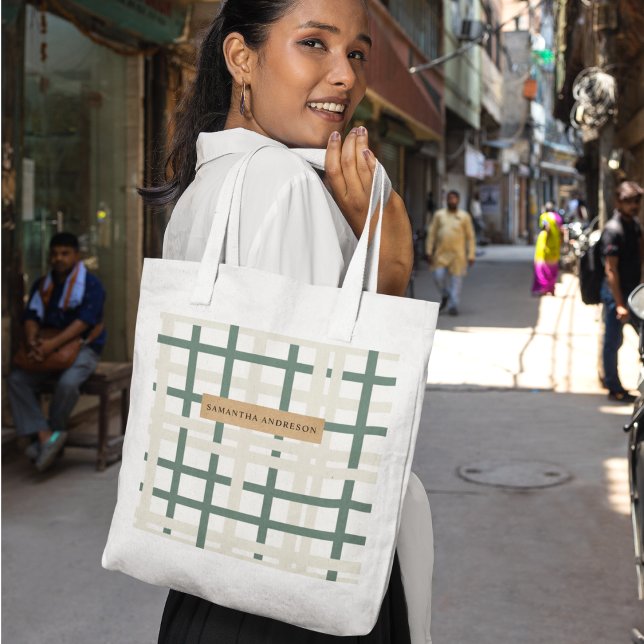 Bolso De Tela Moderno Montauk Grid Green & Beige (Subido por el creador)