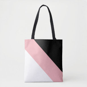 Bolso De Tela Moderno negro rosa y blanco rayado diagonal