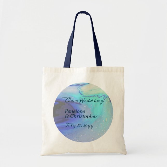 Bolso De Tela Moderno Ocean Water Blue Abstract Beach Wedding (Frente)