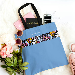 Bolso De Tela Moderno Patrón Floral Azul Elegante De Moda