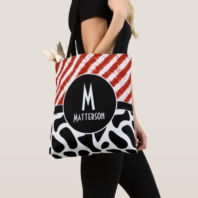 Bolso De Tela Moderno Personalizado de monograma del patrón blan (Detalle)