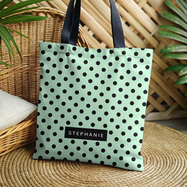Bolso De Tela Moderno Punto de Polka Negro Verde Mint Personaliz (Subido por el creador)