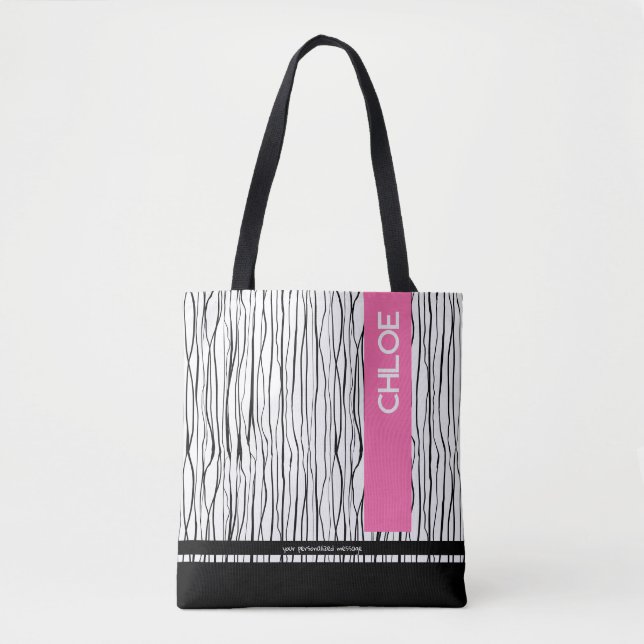 Bolso De Tela Moderno rosa y negro personalizado (Anverso)
