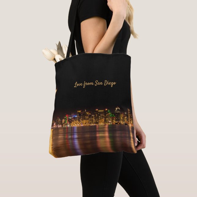 Bolso De Tela Moderno Skyline City Black & Gold Souvenir San Die (Detalle)