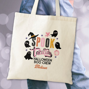 Bolso De Tela Moderno Spooktacular de Halloween Crew Rosa y Negr