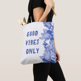 Bolso De Tela Moderno Tote Retro Azul Lotus Mandala Buena Vibes
