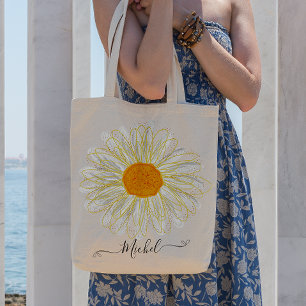 Bolso De Tela Moderno Watercolol Minimalista Chamomile