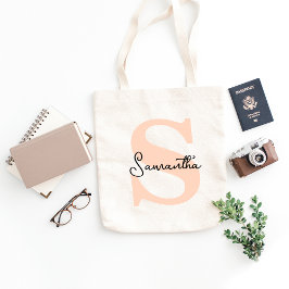 Bolso De Tela Moderno y elegante Monograma Rosa Personalizado In