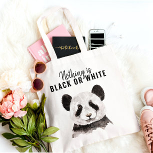 Bolso De Tela Moderno Y Gracioso Panda Negro Y Blanco Con Cita