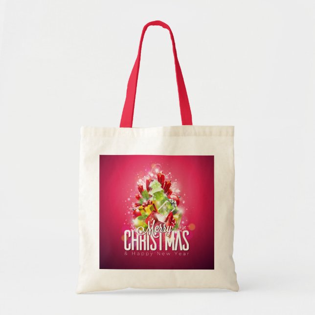 Bolso De Tela Modernos Navidades rojos envueltos en regalo y árb (Frente)
