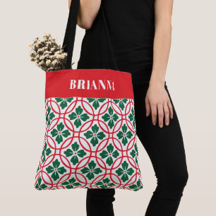 Bolso De Tela Modernos Navidades verdes rojos Holly Pattern Pers