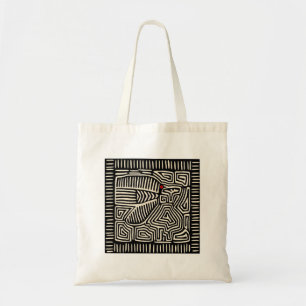 Bolso De Tela Mola Pájaro Indio Kuna de Panamá - Blanco Negro