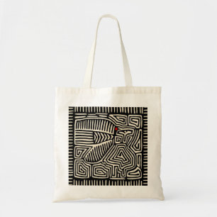 Bolso De Tela Mola Pájaro Indio Kuna de Panamá - Blanco Negro