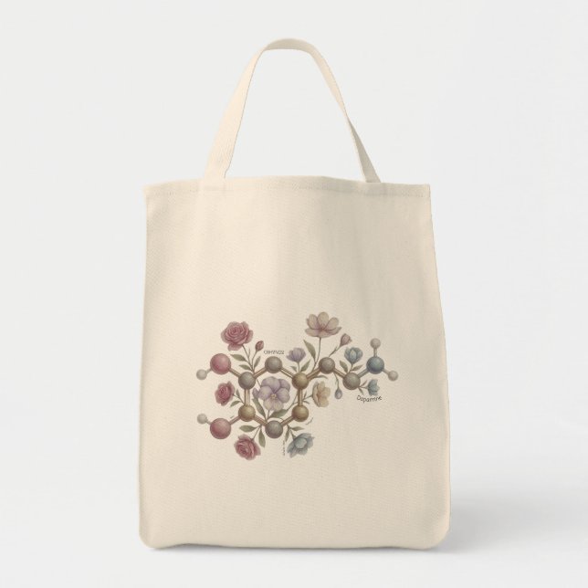Bolso De Tela Molécula de Dopamina Acuarela Floral Neurodiversid (Frente)