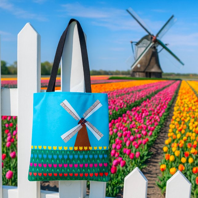 Bolso De Tela Molino de viento entre las flores de tulipán (Subido por el creador)