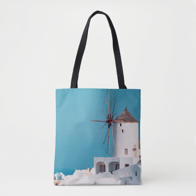 Bolso De Tela Molino de viento marrón y blanco (Anverso)