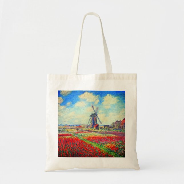 Bolso De Tela Molino de viento Monet Tulips (Frente)