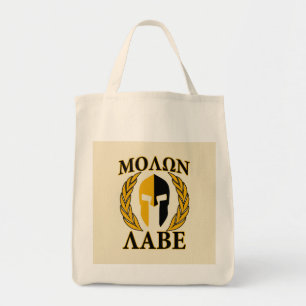 Bolso De Tela Molon Labe Spartan Mask Laurels Beige Decor