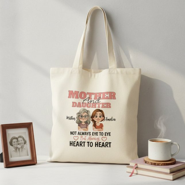 Bolso De Tela Mom Daughter Love Across Distance Heart to Hear (Subido por el creador)