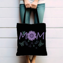 Bolso De Tela MOM de girasol morado | Tote de mariposas acuática