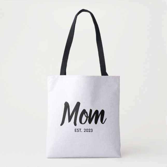 Bolso De Tela  Mom Established Date Black Script Custom Text (Anverso)