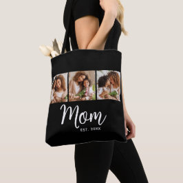 Bolso De Tela Mom Established Date White Script Black 3 Photo
