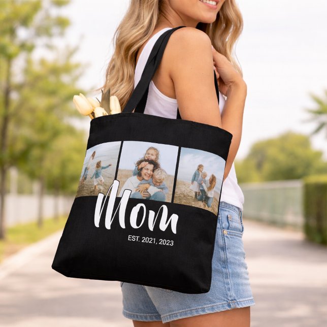 Bolso De Tela Mom Established Script Black 3 Photo (Mom Established Script Photo Tote Bag)