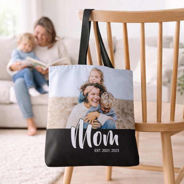 Bolso De Tela Mom Established Script Black Photo (Mom Established Script Black Photo Tote Bag)