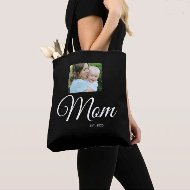 Bolso De Tela Mom Established Script Black Photo Gift (Subido por el creador)