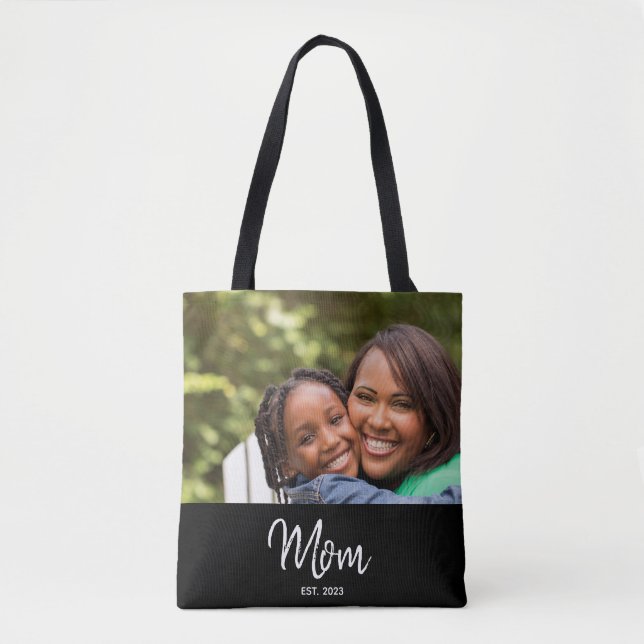 Bolso De Tela Mom Established Script Black Photo Tote Bag (Anverso)