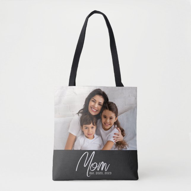 Bolso De Tela Mom Established Script Black Photo Tote Bag (Anverso)