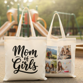 Bolso De Tela Mom of Girls Brush Script Four Photo