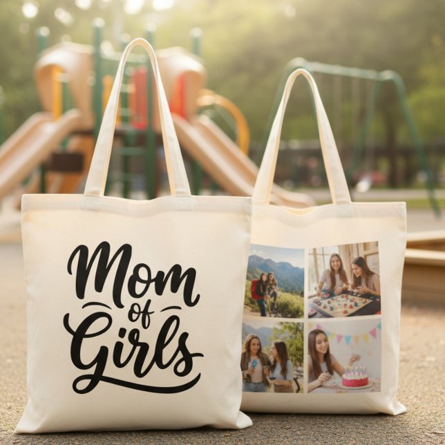 Bolso De Tela Mom of Girls Brush Script Four Photo (Subido por el creador)