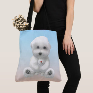 Bolso De Tela Momento Acogedor: Bichon Sonriente Abrazando a Min