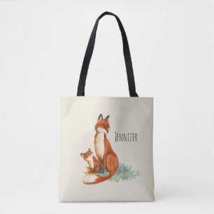 Bolso De Tela Momma Fox y Baby Watercolor Ilustracion