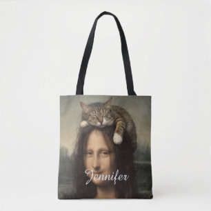 Bolso De Tela Mona Lisa con gato dormido