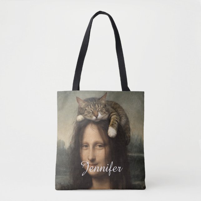 Bolso De Tela Mona Lisa con gato dormido (Anverso)
