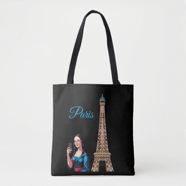 BOLSO DE TELA MONA LISA TAKING SELFIE SURREAL PARIS  (Anverso)