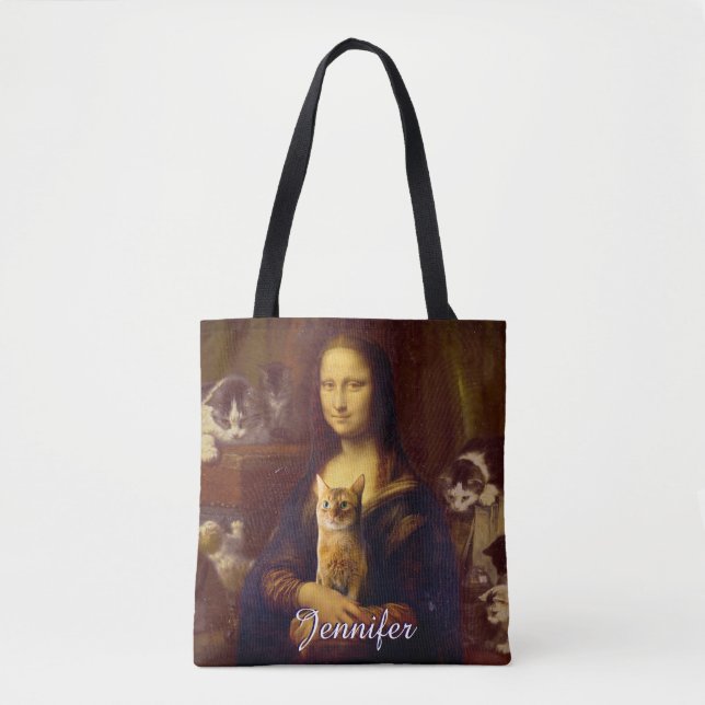 Bolso De Tela Mona Lisa y su gato (Anverso)