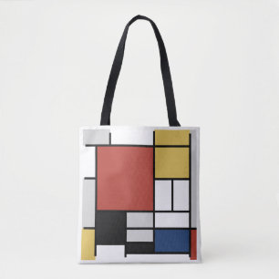 Bolso De Tela Mondrian Pintura de Plano Rojo Amarillo Azul Gris