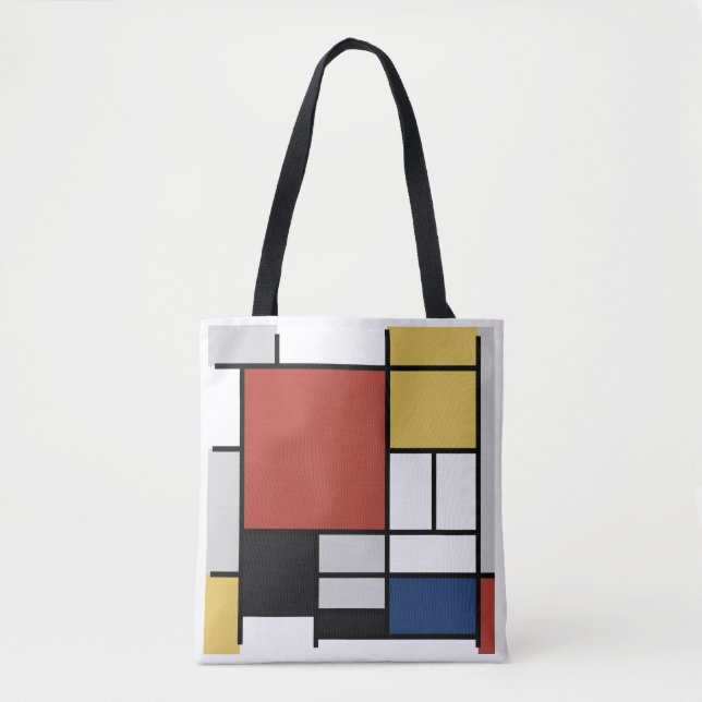 Bolso De Tela Mondrian Pintura de Plano Rojo Amarillo Azul Gris  (Anverso)