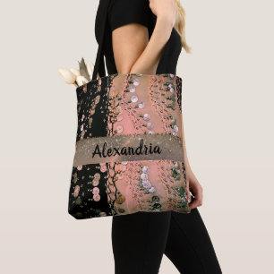 Bolso De Tela Monedas de coral rosa y Purpurina negro personaliz
