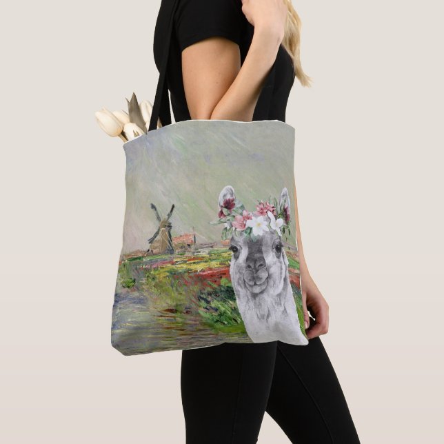 Bolso De Tela Monet Champ Tulipes y Fancy Llama (Detalle)