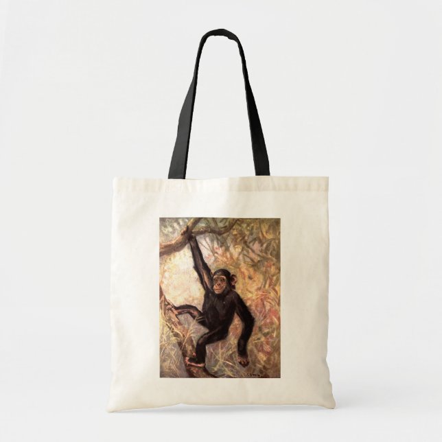 Bolso De Tela Mono chimpancé por cisne CE, animales salvajes vin (Frente)