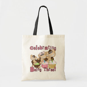 Bolso De Tela Mono Fiesta Rosado 3 camisetas de cumpleaños y reg