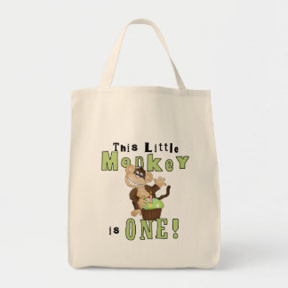 Bolso De Tela Mono verde Fiesta Primer cumpleaños camisetas y re