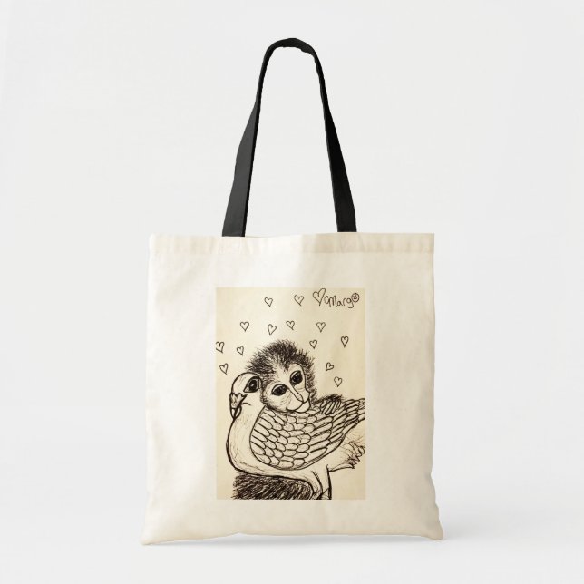Bolso De Tela Mono y pichón, un buen ejemplo de amistad (Frente)