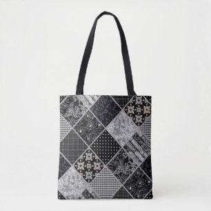 Bolso De Tela Monocasco de mosaico sin foco blanco gris negro